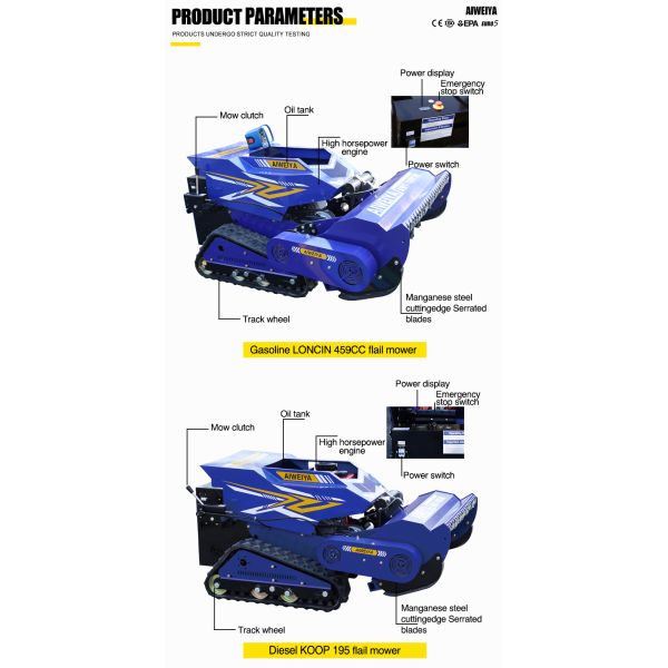 Hot-selling Industrial Multi-Function Tracked Lawn Mower Cordless Single Cylinder Engine Smart Remote Control 360-Degree