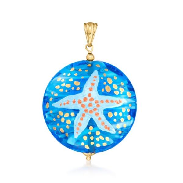 Italian Murano Glass Starfish Pendant In 18kt Gold Over Sterling