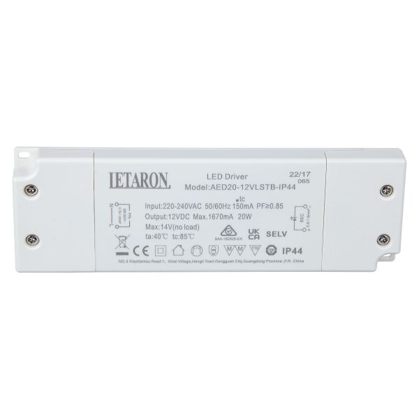 20W Led Driver Constant Voltage, Led Driver 12v Selv Ip44 With SAA Certificate