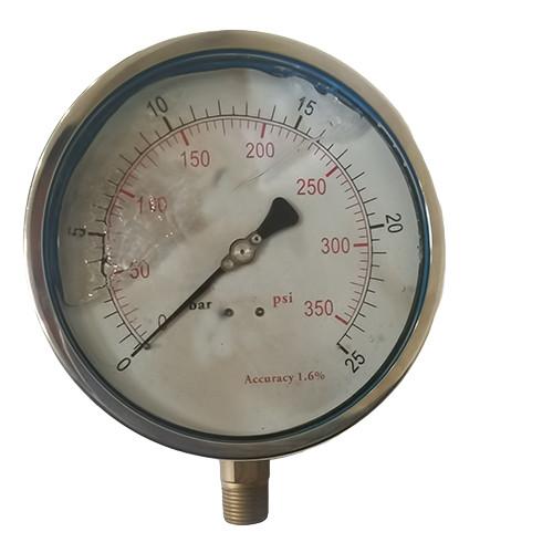 6 Liquid Pressure Gauge,zero adjustable pointer,0-350 psi,lower mount, 1/2 NPT, stainless steel case and brass internal
