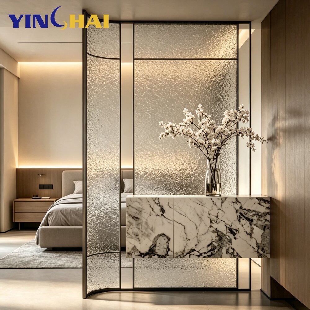YINGHAI Custom Stainless Steel Curved Frame Textured Glass Screen Partition