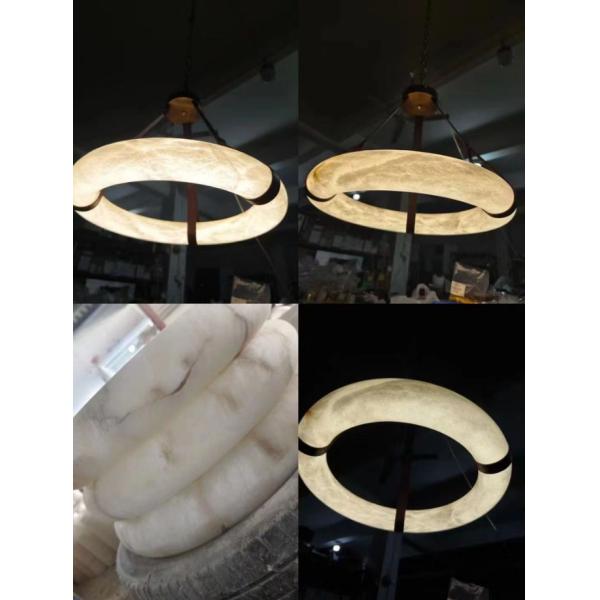 Роскошная кожаная люстра Мраморный круг Кухня Гостиная Креативное искусство Алабастр Светлая висячая лампа