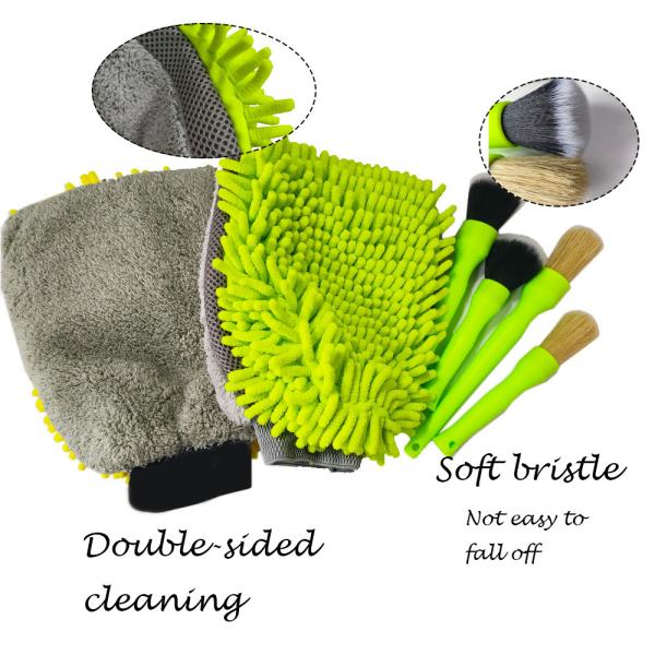 Green Cloth Mitt Car Cleaning Brushes 25cm Chenille Gloves Automotive Wash Brush