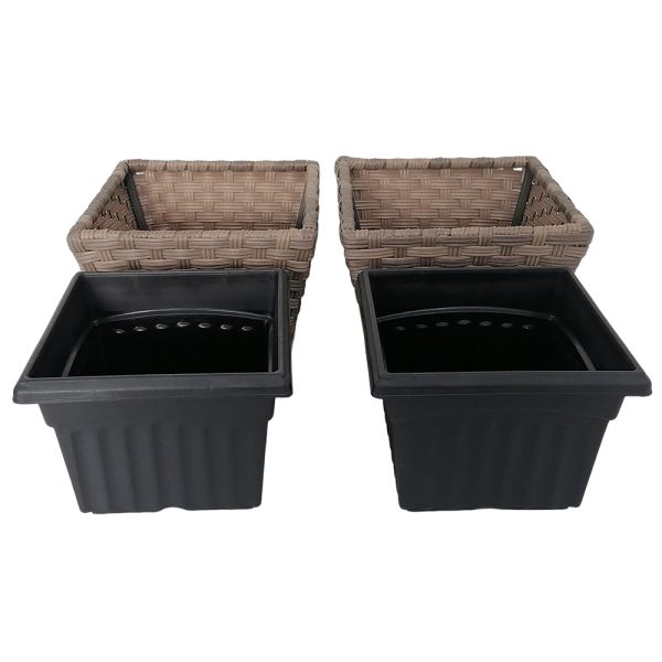 Metal Frame PE Wicker Plastic Pots Artificial Woven Home Garden Plant Pots