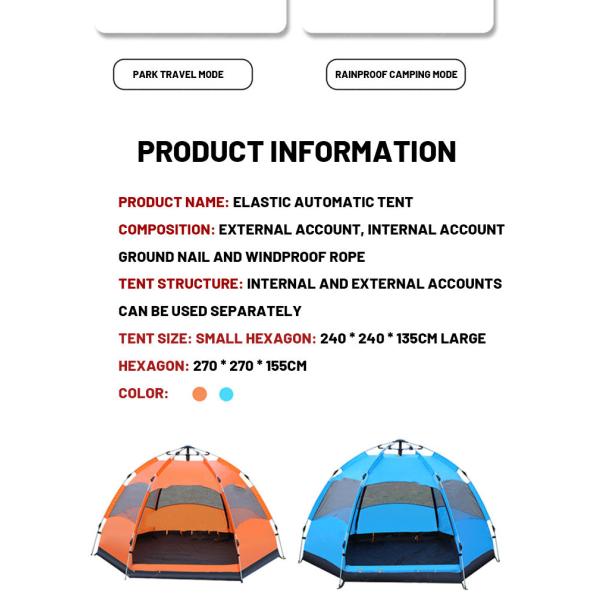 7.3m2 270x270x155cm 1000-1500 Mm Oxford Waterproof Camping Tent Automatic