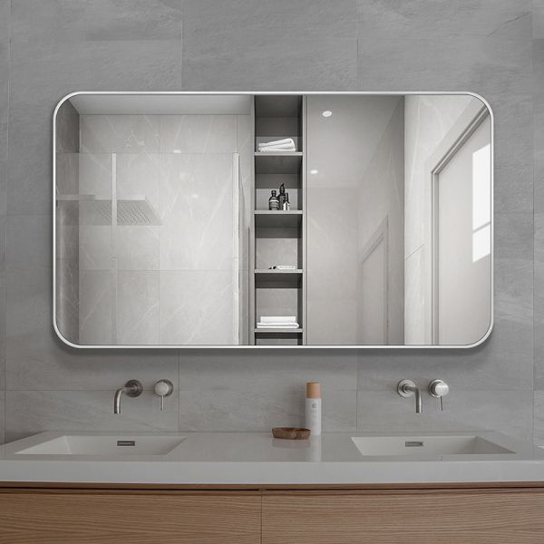 Modern Rectangular Wall-Mounted Bathroom Vanity Mirror IP44 Protection Rating Aluminum Alloy Touch Switch Villa Apartment Use