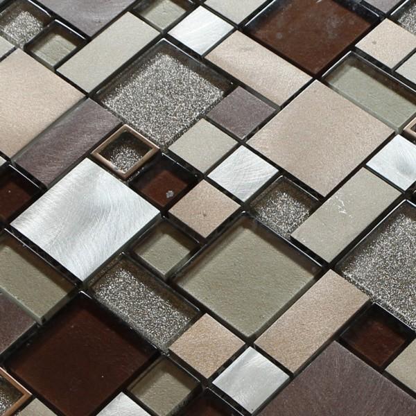 3D red silver square tile glass mix metal mosaic brush finished