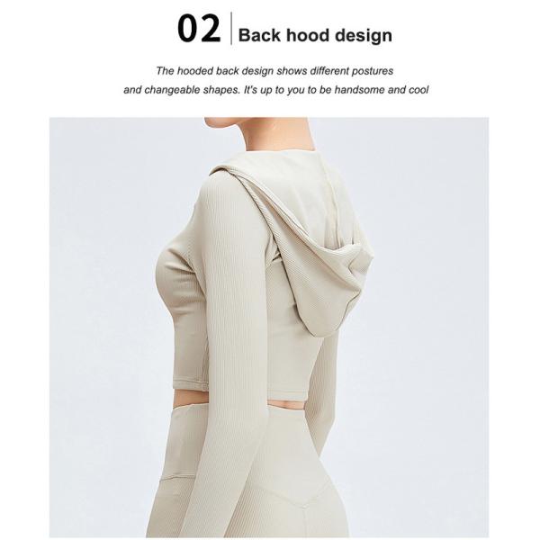 High Waist Ribbed Yoga Clothes Women Long Sleeve Hooded Crop Top Set