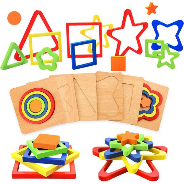 Unisex Montessori Shape Sorting Puzzle for Toddlers 1-3 Wooden Sensory Stem Learning Toys