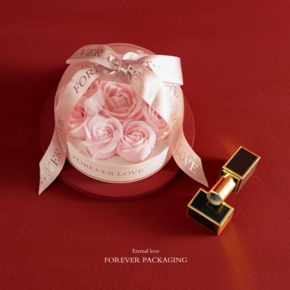 Rose Flower Small Jewelry Packaging Boxes Round Shape Art Paper Ribbon 122*122*130cm