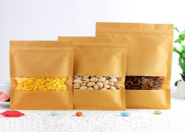 Heat Seal Snack Food Plastic Pouch Packaging , Kraft Paper Zipper Bags With Window
