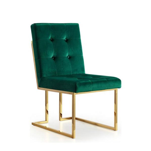 Modern Style Button Tufted Chair , Black Velvet Dining Chair With Gold Legs