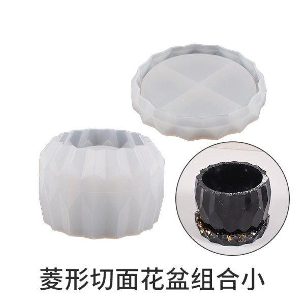 DIY Drip Glue Resin Gypsum Cement Storage Box Round Diamond Cut Surface Flower Pot Bottom Support Silicone Mold