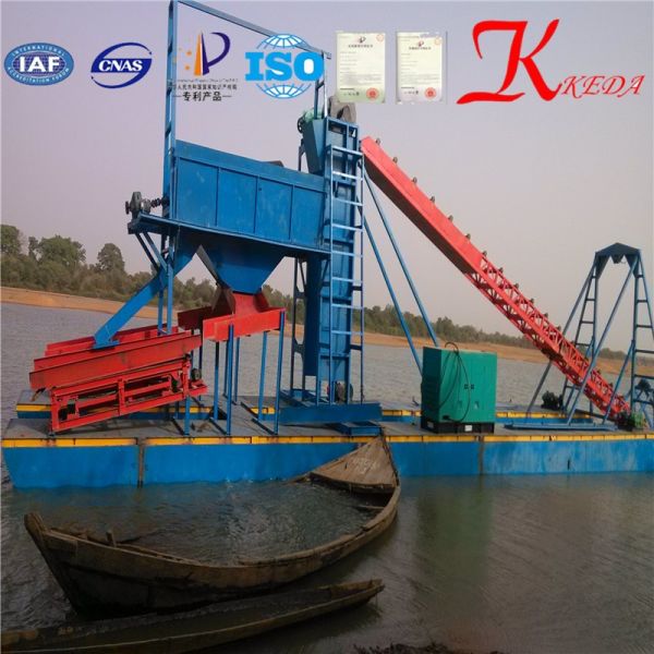 Gold Gravity Chain Bucket Dredger with 12m Dredging Depth 10/8 Inch Pump