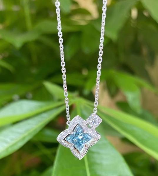 Lily Cut Lab Crescido Pendentes de Diamante Azul Quatro Folhas Clover Pendente Diamante 1.17ct