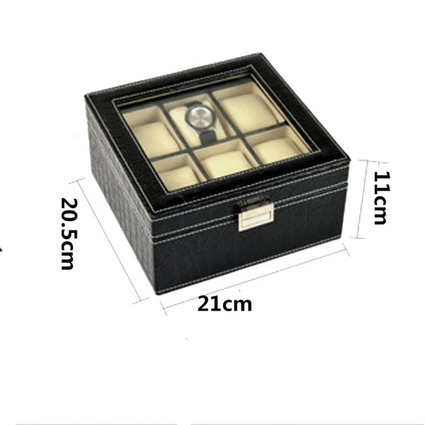 Handmade PU Leather Watch Display Box 2 Layer 6 Grids Customized Size