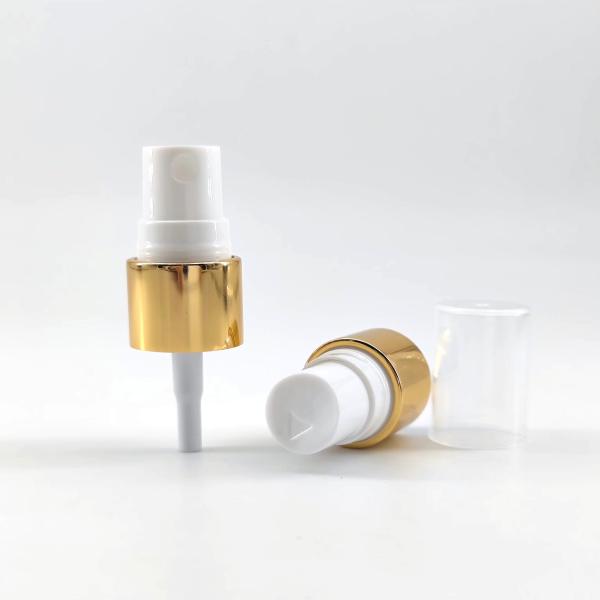 18mm 18/410 Golden Aluminium Collar Mist Spray Pump With Half PP Cap For Perfume