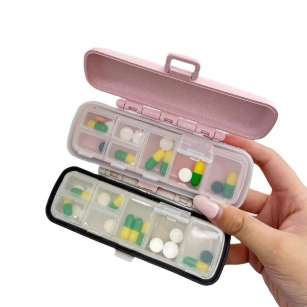 JH Medibox Customized Logo Wheat Straw Dispenser Container 7-Day Pill Box for Alzheimer Patients Medicine Case Promotion