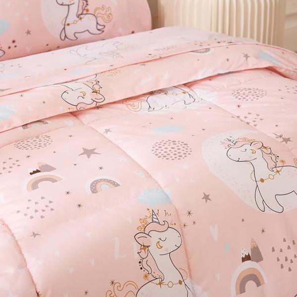 Pink Unicorn Toddler Microfiber Bedding Set - 4 Piece Comforter & Sheets