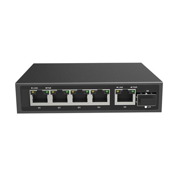 Полные порты RJ45 переключателя 5*10/100/1000M PoE порта гигабита 6 и порт SFP uplink 1*1000M