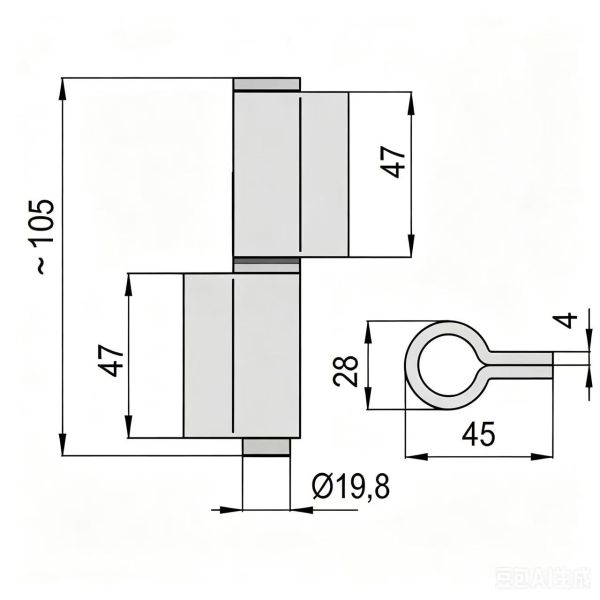 Welding hinge H26501, with washer or bearing,material:iron, finishing:self color or zinc plating