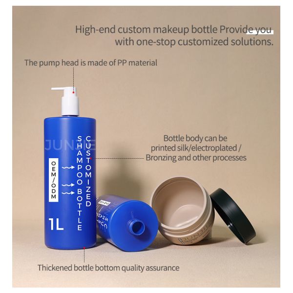 Custom Flat Shoulders 32oz Empty Blue HDPE 1L Shampoo Hair Care Plastic Bottle Butter Plastic Jar 400G for Cosmetic Shampoo