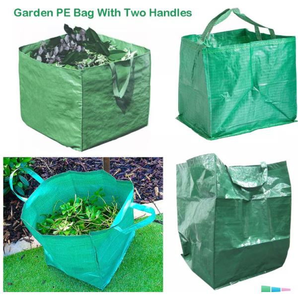 Outdoor Large Capacity Garden Gallon Waterproof Green Lawn PE Woven Waste Bags, Reusable Yard Waste Bags