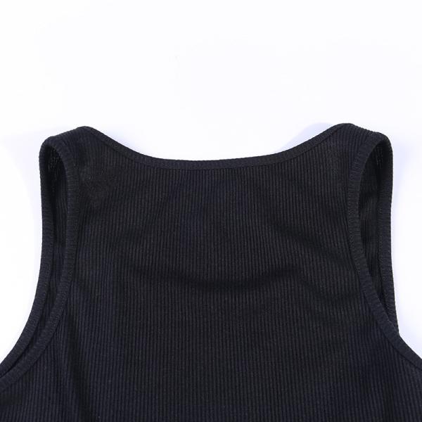 Skull Print Women Crop Top Shirt U Collar Contrasting Color