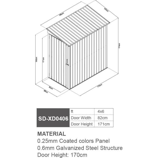 BS Series Metal Bike Storage Shed 4 X 6ft Anthracite RAL 7016 0.25mm Coated Colors Panel