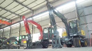 Construction Machinery Wheel Hydraulic Yellow Excavator 8 Ton Big Digger With