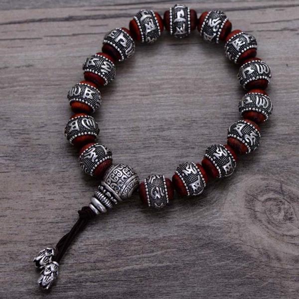 Women and Men Sterling Silver Wrap Sandalwood Bead Strand Bracelet Couples Jewelry(B20180102)