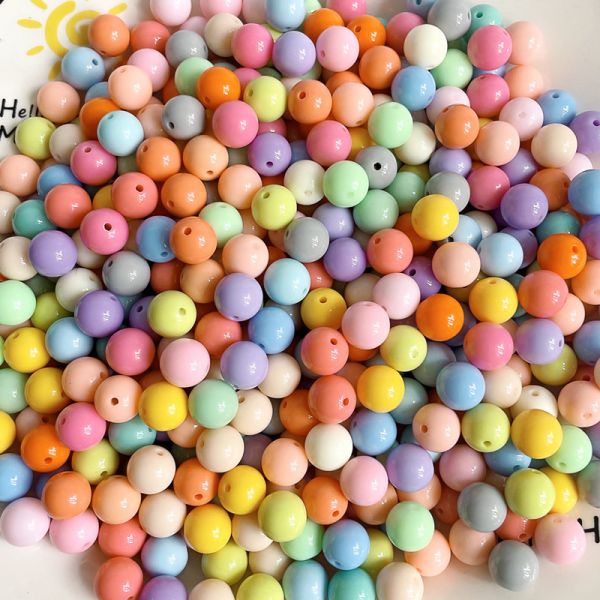 Acrylic Shiny Solid Color Beads Candy Color Nonporous Straight Hole Bead Beads Door Curtain Diy Accessories Wholesale