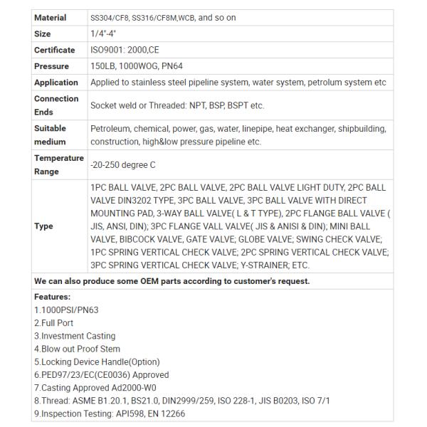 Зависит от спецификаций Нержавеющая сталь шаровой клапан с стальной ручкой