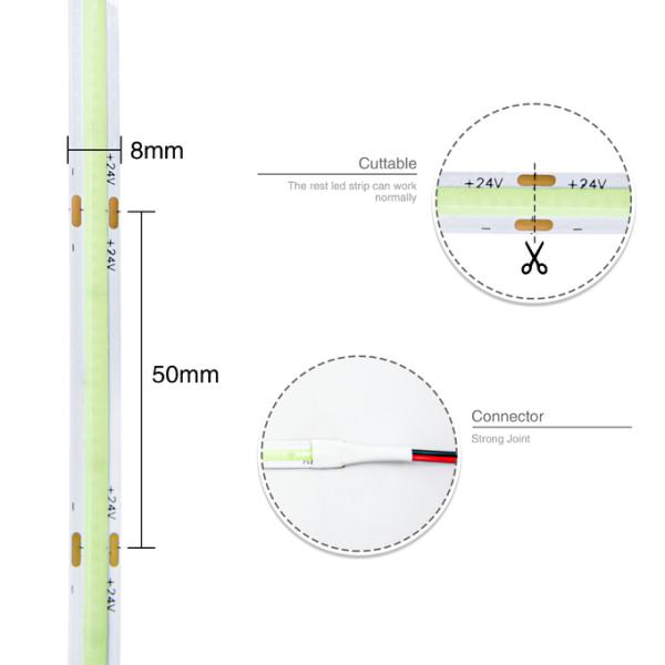 8 мм ширины Ледяной синий COB светодиодный лента DC24V Dot Free 10W/m Dot Free LED лента