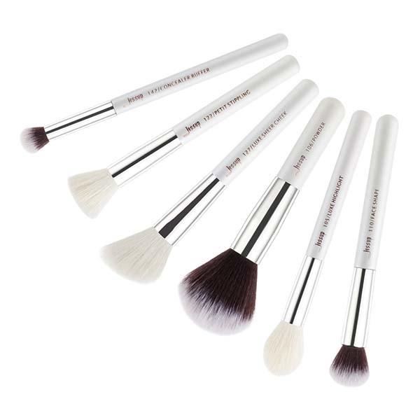 Long Wearing 6pcs Makeup Brush Set White / Silver for Cheek Cream Blush