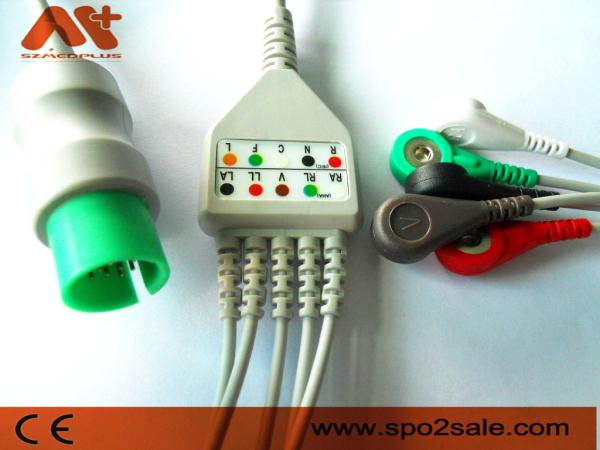 A pressão compatível de 5 ligações de Spacelabs Direto-conecta o cabo de ECG - CB-72596R