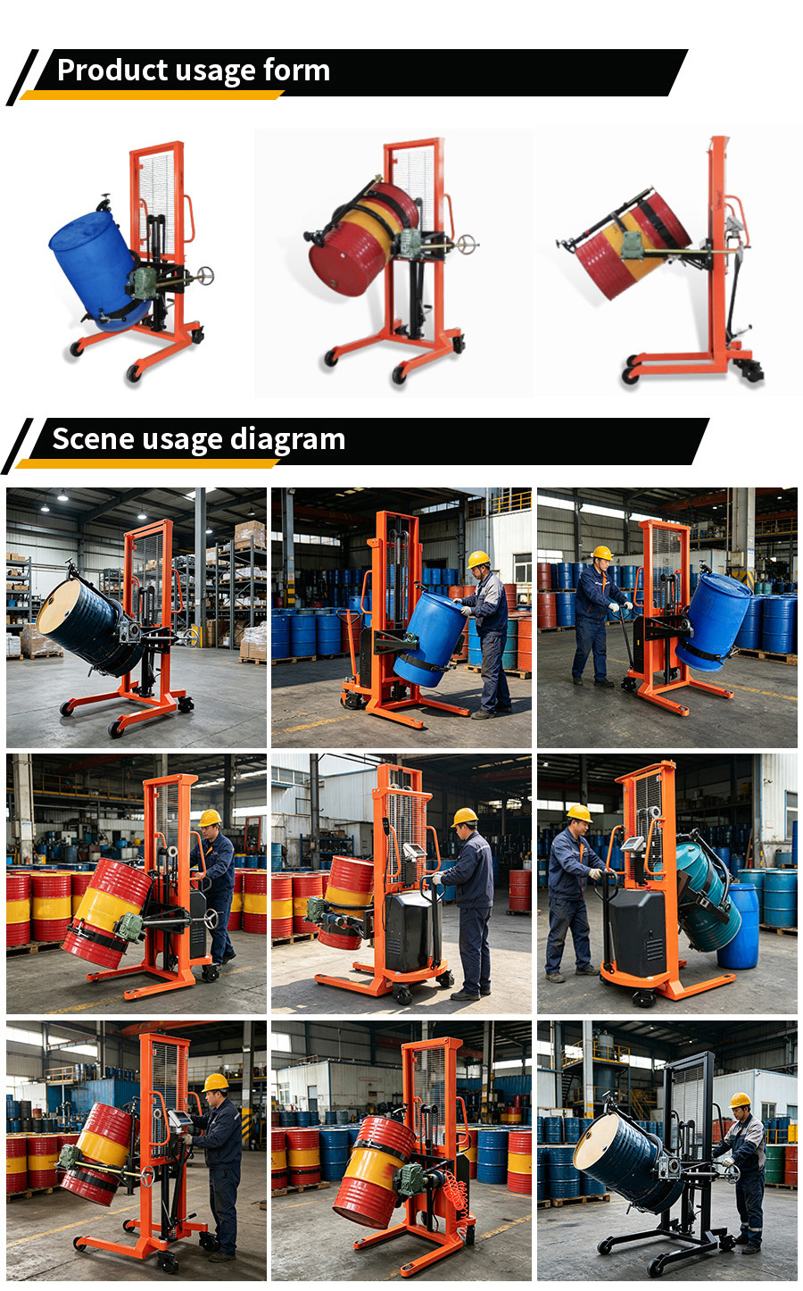 Custom Manual Hydraulic Drum Lifter Rotator Lifter For 55 Gallon Steel Barrel