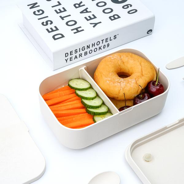 On-the-go Food Grade Custom Logo Eco Microwave Safe Leak-proof Bamboo Fiber Plastic Storage Lunch Box for Kids with Cutlery Set