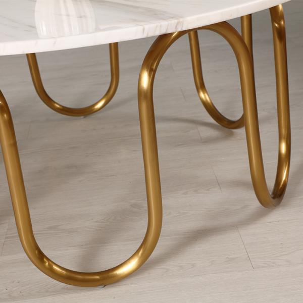 Satin White Marble Top Coffee Table Gold Stainless Steel Central Coffee Table