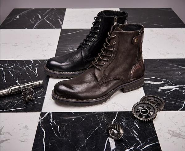 Tamanho Normal Homem Marrom Botas Chelsea Full Grain Leather High Top Casual