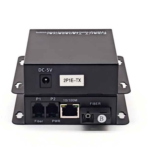 2 Port Telephone 1 Port Fast Ethernet Fiber Converter PCM Voice 100Mbps Over Fiber