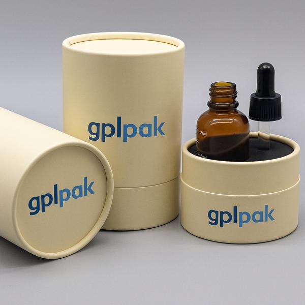 Textured Paper Luxury Perfume Cylinder Box Gold Foil Stamping Round Paper Tube Essential Oil Packaging