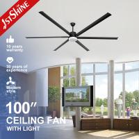Fan de plafond de moteur de C.C de lame moderne en métal de noir de 100 pouces grande avec la lumière de 3 couleurs LED