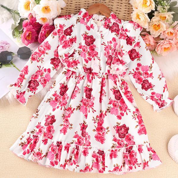 Spring Children'S Clothing Girls New Floral Long Sleeve Princess Dress For Children