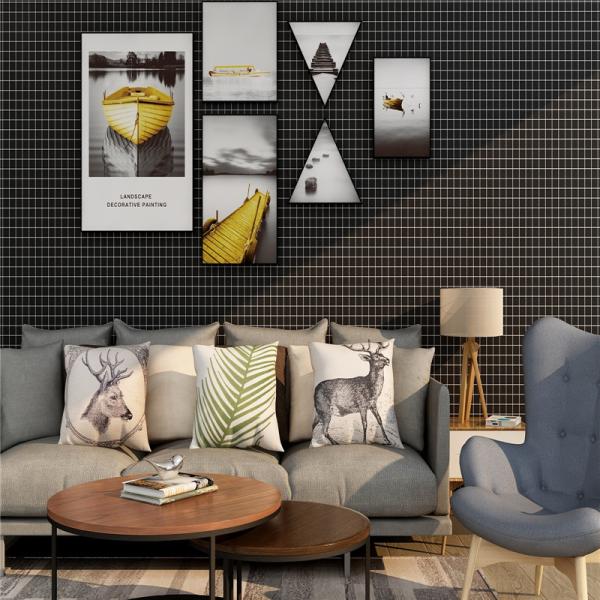 Black Grid 3D Adhesive Wallpaper 3D Wall Stickers Waterproof For Kitchen Bathroom