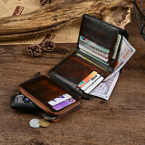Nylon Lining Material Men's Genuine Leather Wallet For Men Vintage Cowhide Money Clip