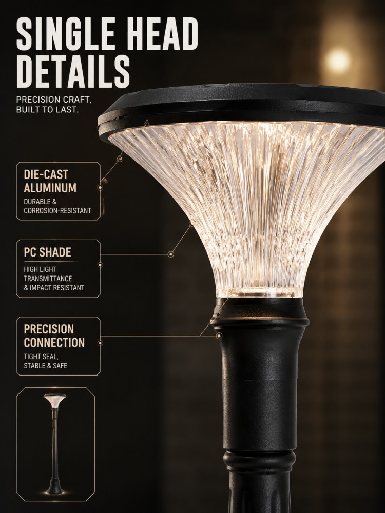 5W Flared Cone Solar Courtyard Post Light IP65 For Residential Entrances And Walkways