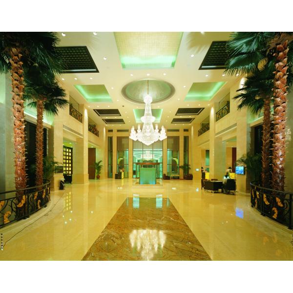 Luxury 5 Star Hotel Lobby Marble Reception Desk Wooden Metal Frame