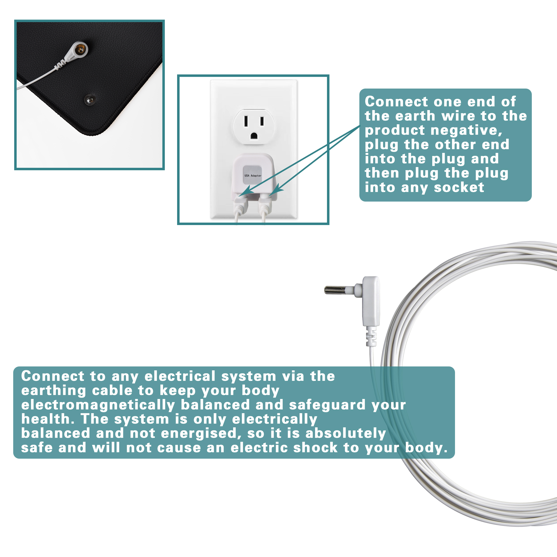 Customize Grounding ESD 15ft Pu Grounding Wire Cord for Anti-Static Bed Sheet Yoga Mat Mouse Pad