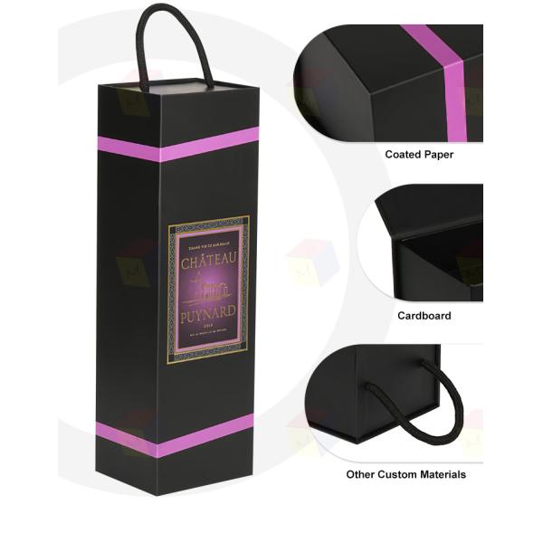 Vente en gros de papier noir personnalisé de luxe en carton pliable magnétique Boîte cadeau à vin Emballage en bouteille unique